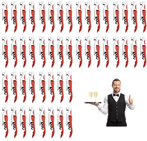 Wein Korkenzieher，3-in-1 Kellnermesser + Flaschenöffner + Kurzmesser Kapseln,Wein- und Bieröffner Edelstahl für Sommelier Barkeeper (12, Rot)