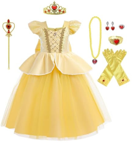Lito Angels Princess Belle Beauty and the Beast Fancy Dress Up Costume Party Ball Gown with Accessories for Kids Girls Age 2-3 Years, Yellow (Tag Number 100)