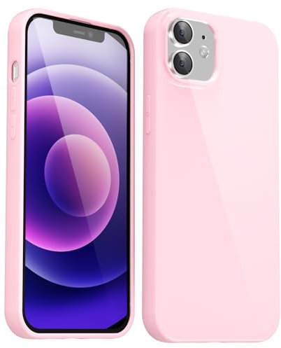 Svanove for iPhone 12 Mini Case Silicone, Glossy Soft Rubber Gel Jelly Cute Protective Plastic Simple Plain Phone Case Cover for Women Girl, Slim Thin Flexible Shockproof TPU, Pink
