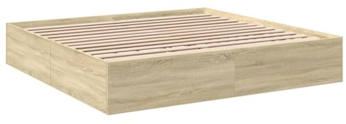 vidaXL Bettgestell, Bett Doppelbett für Schlafzimmer, Bettrahmen mit Lattenrost, Schlafzimmerbett Modernes Design, Sonoma-Eiche 200x200cm Holzwerkstoff