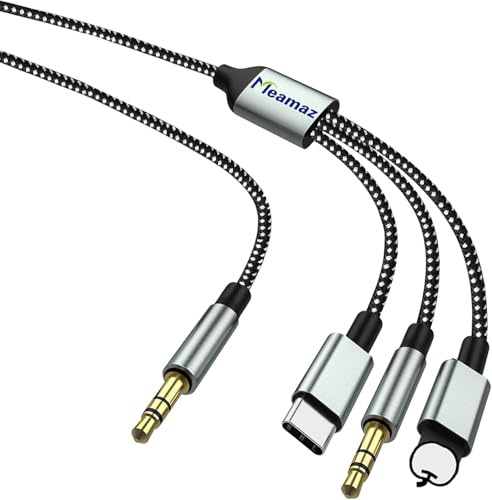 Meamaz Cavo Audio Aux 3in1 per USB C e Aux per i-Phone, Cavo Aux per Type-C