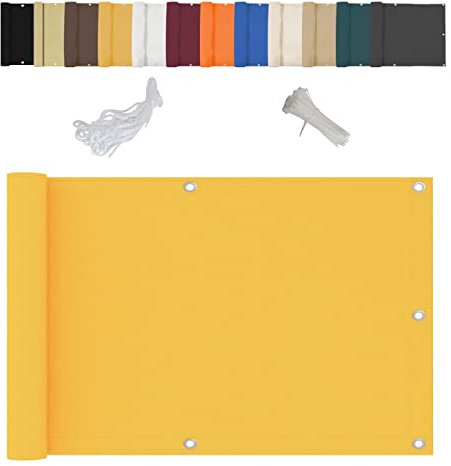 Balkonverkleidung 120x500cm Zaunnetz Windschutz witterungsbeständig Wasser- und schmutzabweisend mit Ösen Nylon-Kabelbinder und Kordel zur Abschirmung von Mauern Zäunen - Gelb