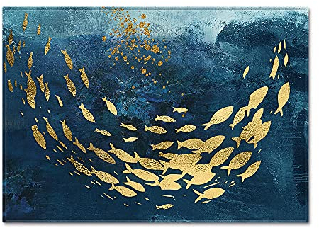 Fußmatte Goldblauer Fisch Fussmatte Aussen Polyester Fussmatte Innen Fußmatte Außen rutschfest Schmutzfangmatte Verdicken Teppich Wohnzimmer Waschbar Fußmatte Innen Fußabtreter 50x80cm