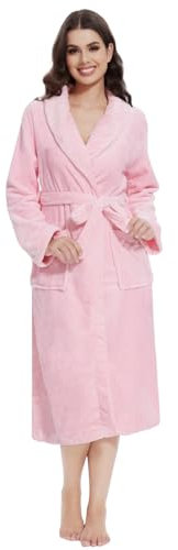 Vislivin Fluffy Bathrobe for Women Soft Fleece Dressing Gown Ladies Warm Loungewear Robe Pink-L