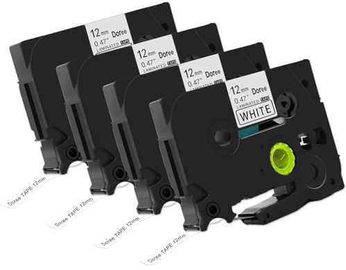 DOREE Tze-231 (4er-Pack, Compatible with Brother TZE231 TZ-231 P-touch Schriftband, 12mm breit, schwarz auf weiß, geeignet für P-touch H100LB,PTH100R,PT-H105,PT-H110,H107B,PT-D200BW,PT-D210VP,PTE110G1