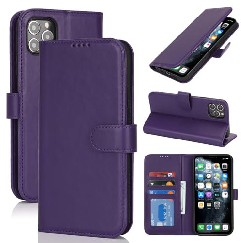 Zouzt Case for iPhone 11 Pro Max (6.5 Inch), Premium PU Leather Wallet Case with Credit Card Holder Slot Flip Folio Kickstand Shockproof Protective Phone Cover (Dark Purple)