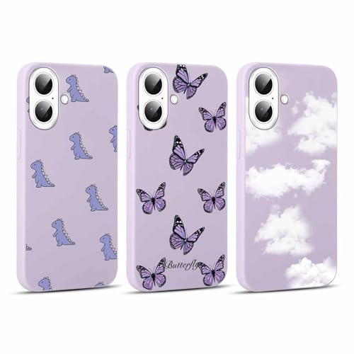 Yoedge 3 Stück Handyhülle für iPhone 16 Hülle 6,1, Schmetterling Muster Design Frauen Mädchen Aesthetic Handyhülle Dünn Weich Schlanke Silikon TPU Flexible Stoßfest Schutzhülle für iPhone 16