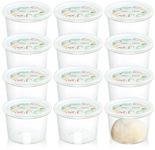 12 Packs Clear Pizza Dough Proofing Box, Stackable Round Dough Proofing Container Small Dough Proofing Storage Organizer with Lid Pizza Making Accessories for Family Size Dough 1100ML
