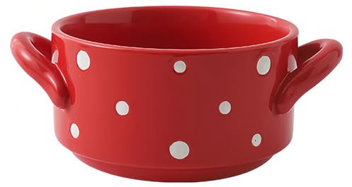 Dowbom Soup Bowl With Handle, 600ml Onion Soup Bowl, Microwave Bowl Oven Safe, (Red)