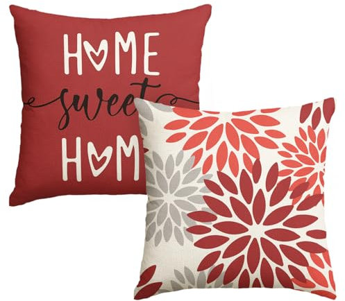 Artoid Mode Rot Dahlien Blumen Frühling Kissenbezüge 2er Set, 50x50 cm Zierkissenbezug Cushion Cover Couch Wohnzimmer Außenbereich Deko