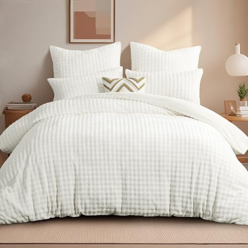 RUIKASI Winter Plüsch Bettwäsche 200x220 3teilig Weiß - WarmeKuschelig Weich Flauschige Flanell Fleece Bettwäsche Luxus Wende Bettbezug mit Reißverschluss und 2 Kissenbezug 80x80cm