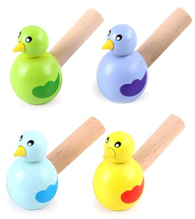 arrderly 4 pipe per uccelli, fischietto in legno, per bambini, fischietto per uccelli, fischietto in legno, per feste, flauto di loto, Natale, divertente fischietto per bambini