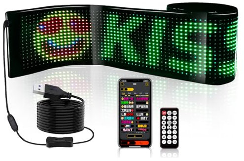 Programmable Led Sign, USB 5V Scrolling Programmable, Pre-made Animations, Text Led Car Sign, Bluetooth APP Control Flexible LED Matrix Panel, for Car Store Party Bar Hotel (15 * 4)