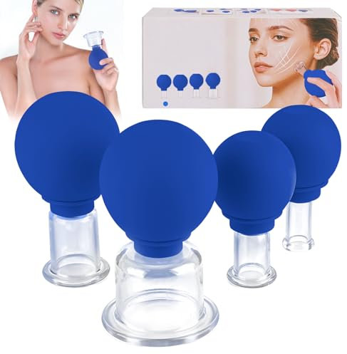 YYTECH Schröpfgläser mit Silikon Saugball 4 Stück Schröpfglas Set Gesicht Vakuum Massage Schröpfen Entgiftung gegen Verspannungen Falten und Cellulite, Für Jede Körperstelle (Blau)
