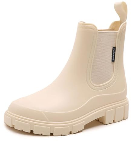 DRECAGE Botas de Agua Mujer Chelsea Lluvia Botines Impermeable Antideslizante Wellington Botas Jardín Trabajo Boots Beige 40