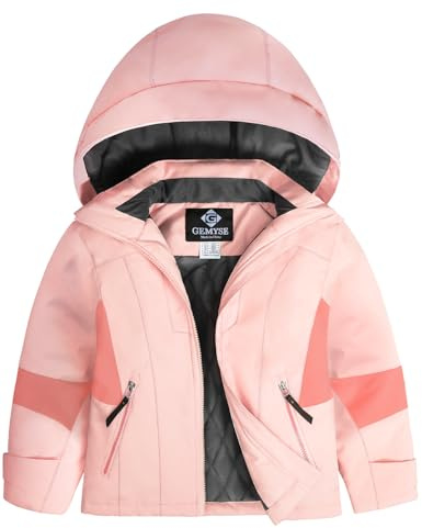 GEMYSE Veste de Ski pour Fille Manteau d’Hiver Chaud avec Capuche Imperméable et Coupe-Vent Veste de Neige pour Enfant pour Montagne et Plein Air(Rose Clair,140-146)
