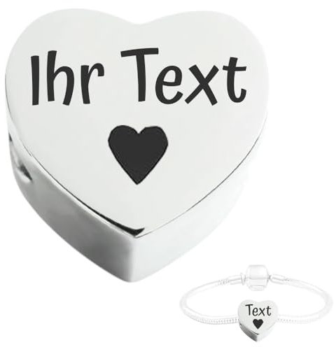 Personalisierter 1x Gravierter Charm Schmuck, Kompatibel mit Europäischem Schlangenarmband, Liebe Herz – Doppelseitig Eingravierbar, Fügen Sie Text, Namen oder Datum hinzu, Edelstahl (Text mit Herz)