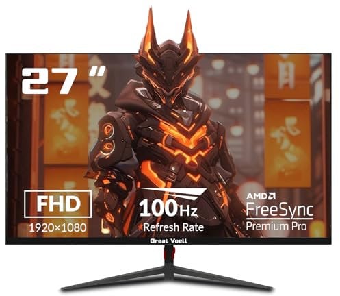 Great voell 27-Inch Gaming Monitor, 100Hz, FHD (1920x1080P), HDR, 99% sRGB, FreeSync, Built-in Speakers, Anti-Blue Light, VESA Mountable, HDMI 2.0, Tilt Adjustable, 16:9 PC Screen