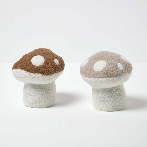 HOMESCAPES Weighted Fabric Door Stop, Decorative Cute Mushrooms, Set of 2, Heavy Novelty Doorstop, 100% Polyester, Indoor Decoration for Home & Office - Grey & Brown 1.5kg
