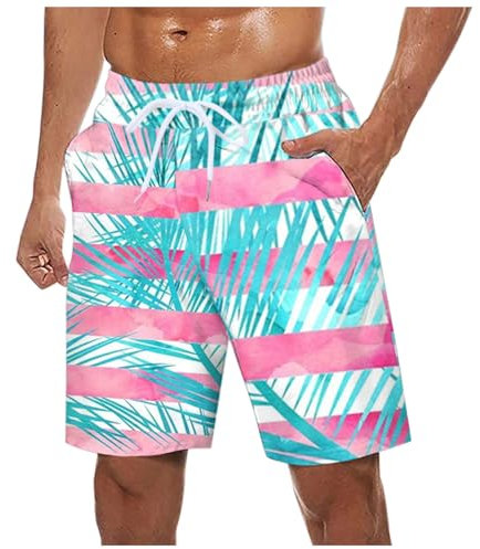 Generico Costumi Uomo Mare,Costume Uomo Mare Coulisse Regolabile Spiaggia Costumi da Bagno Piscina Fodera in Rete Boxer Surf Asciugatura Rapida Pantaloncini (Rosa,XL)