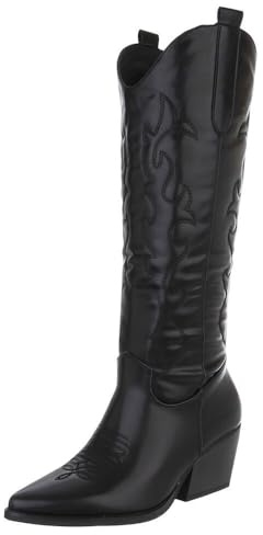 Ital Design Damen Stiefel mit Reißverschluss und Blockabsatz, spitze Form