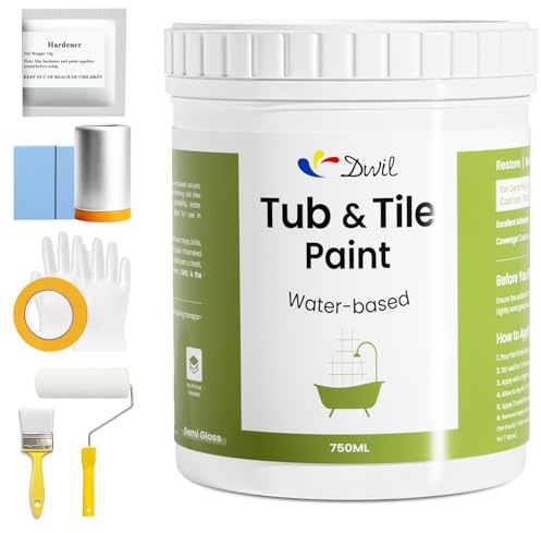 DWIL Tub & Tile Paint – Semi Gloss White Tub Paint for Bathtub, Sink & Shower, Waterproof Bathtub Paint Coating for Bathroom, Durable Ceramic Tile Paint for Bathroom Renovation & Repainting-750ml