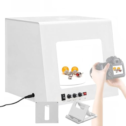 VFMVOYNZ Photo Light Box Portable Folding Photography Light Tent kit with Speed-Adjustable Electric Turntable and 3000-5500k Adjustable Light for Small Size Items(M)