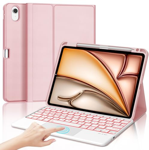 IVEOPPE Cover Tastiera per iPad Air 11 M4 2026/M3 2025/M2 2024 11 Pollici | Keyboard Touchpad 7 Colori Illuminato Staccabile, Italiano QWERTY, Custodia Tastiera Bluetooth con Portapenna, Rosa chiaro