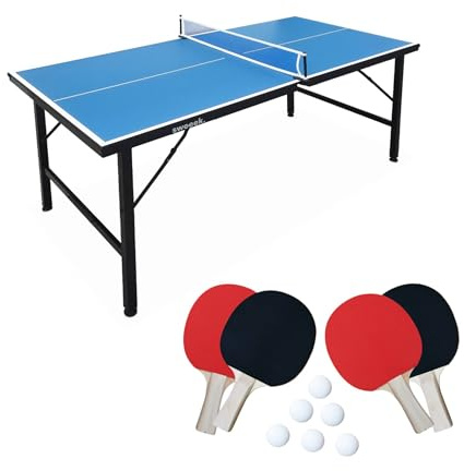 Alice's Garden - Mini Table de ping Pong 150x75cm - Table Pliable Indoor Bleue. avec 4 Raquettes et 6 balles