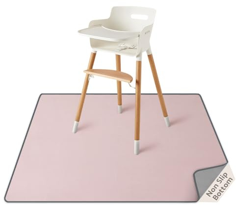 Blissful Diary Baby Splat Mat for Under High Chair, 128 x 128 cm (50.4 x 50.4) Inch Wipeable Splash Mat, Waterproof and Washable, Anti-Slip Floor Protector, Blush Pink