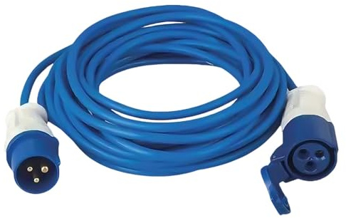 25M Extension Lead Cable, with Angle Joints - 16A 240V Mains Hook Up Cable for Campervans, Motorhomes & Outdoor Use, Blue