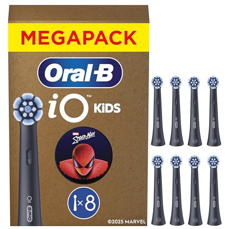Oral-B iO Aufsteckbürsten Kids 6+ Marvel Spiderman, Schwarz, 8 Stück | Original Zahnbürstenaufsatz für Elektrische Zahnbürste Kinder ab 6 Jahren, Sanft Zu Zähnen Und Zahnfleisch