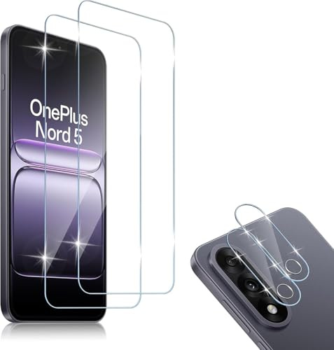 HidWee Protection écran Compatible avec OnePlus Nord 5, 2+2 Pièces Verre Trempé + Caméra Protecteur, 9H Dureté HD Anti-rayure Protecteurs d'écran