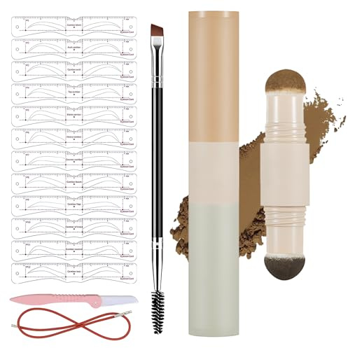 Lot de 12 pochoirs à sourcils réutilisables pour femme, avec bande élastique, rasoir à sourcils, poudre à sourcils, forme et coloration des sourcils, convient pour les débutants