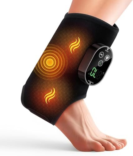 Fußmassagegerät mit Wärme und Vibration, 6 Wärmestufen & 3 Modi | Ergonomisches Stoffdesign, 45°C–70°C Wärme, 3 Massage-Modi, 20/35/45 Min Timer, 3000-mAh-Akku für Knöchel, Unterschenkel