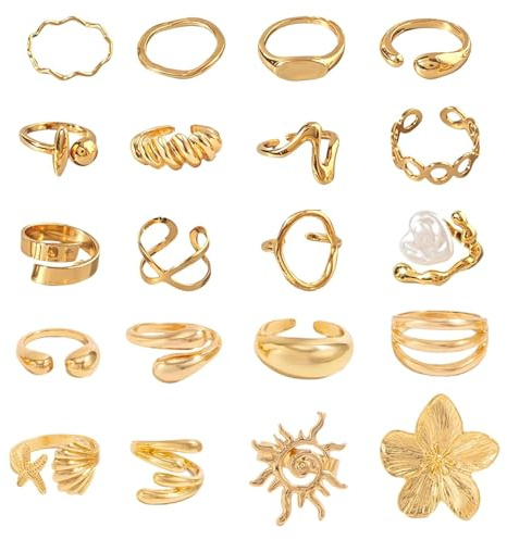 JSTHHTT 18 Pcs Gold Chunky Ringe für Frauen, Verstellbare Stapelbare Ringe Gold Set aus wasserfestem Material, Elegante Vintage Knuckle Ring Ringe für Damen als Geschenk oder Alltag