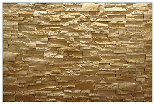 Wallario Küchenrückwand selbstklebend 90 x 60 cm, Motiv: Steinwand gelb-orange | Spritzschutz abwischbar & pflegeleicht