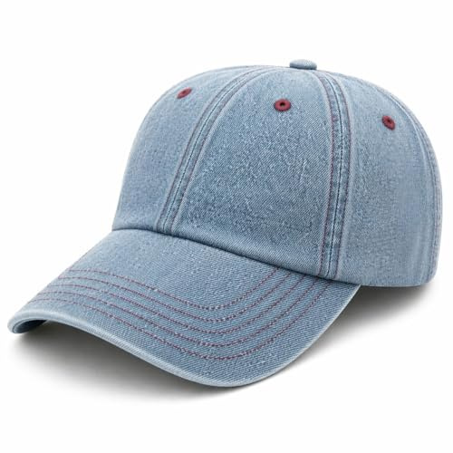 GM Apparel Stonewashed Distressed Baseball Cap for Men Women Vintage Washed Cotton Adjustable Dad Hat Unisex Casual Outdoor (UK, Alpha, One Size, Light Denim)