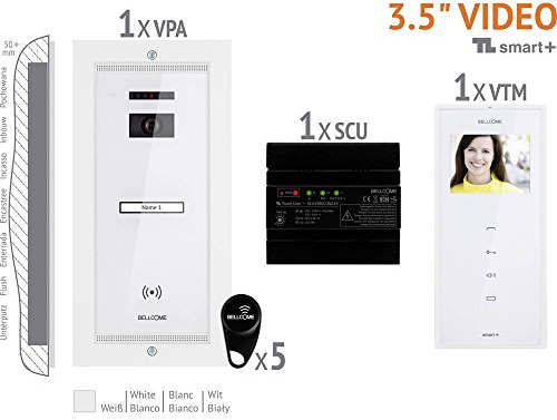 Bellcome Videocitofono VKM.P1FR.T3S4.BLW04 cablato set completo 1 camino, colore: Bianco