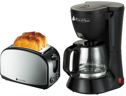 Cafetière noir 12 tasses-1.2L - 680W - BCM112 Blackpear + Grille pain finition inox 900W