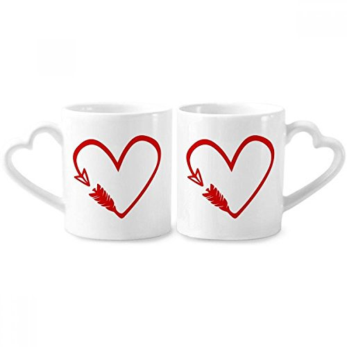 DIYthinker Red Design Arrow Heart Illustration Couple Mugs Ceramic Lover Cups Heart Handle 12oz Gift