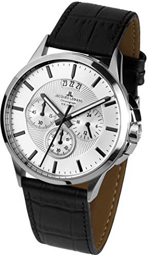 JACQUES LEMANS Herrenuhr Sydney Lederarmband massiv Edelstahl Chronograph 1-1542N