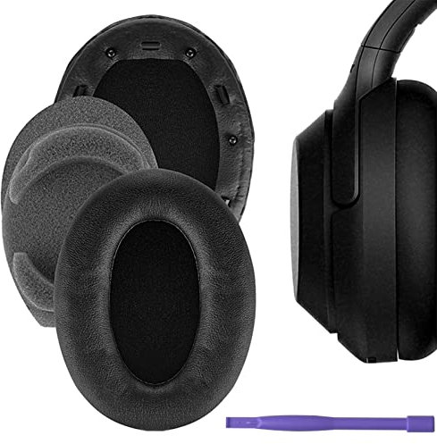 WH-1000XM3 Ersatz-Ohrpolster mit Geräuschisolierung, kompatibel mit Sony WH1000XM3, kabellose Over-Ear-Kopfhörer mit Geräuschunterdrückung, zusätzliche Dicke und Kunststoffstab, Schwarz