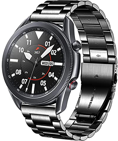 DEALELE Strap Compatible with Samsung Galaxy Watch 46mm / Galaxy 3 45mm, 22mm Stainless Steel Metal Replacement Bands for Huawei Watch GT5 / GT5 Pro / 4/4 Pro / GT4 / 3/3 Pro / GT3 46mm, Black