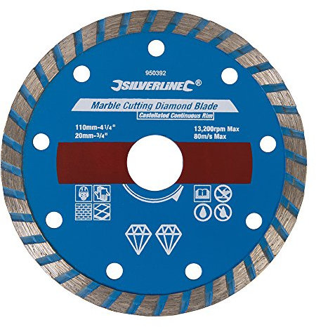 Loops 110mm x 20mm Diamond Blade Stone Cutting Wheel–Marble Slate & Floor/Wall Hard Porcelain Tile – Dry & Wet Saw Cutter - Castellated Continuous Rim