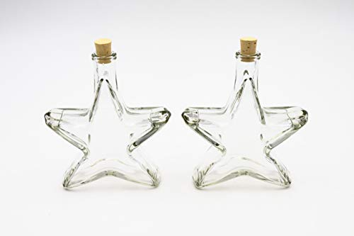 Flaschenbauer - 2 x Leere Glasflaschen 200ml Stern: Mini Glasflaschen mit Korken verwendbar als Weihnachtsgeschirr, kleine Flaschen zum Befüllen, Leere Schnapsflaschen klein, Deko Flaschen
