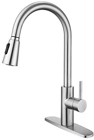 VAKITAP Küchenarmatur mit herausziehbarem Sprühkopf aus Edelstahl zum Herausziehen moderner Küchenarmatur mit Deckplatte, gebürstetes Nickel