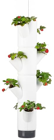 GUSTA GARDEN Sissi Strawberry Fraisier Suspendu Blanc - Système de Suspension pour Fraises - pour Jardin et Balcon - 77 cm de Hauteur - Volume de Terre 10 L