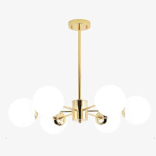 JT2D Nordique Lustre,contemporain E27 Dépoli Boule De Verre Antiquité Suspension Fer Pourgé Lustres Led Plafonnier Pour Salon Chambre Blanc 6 Lumières