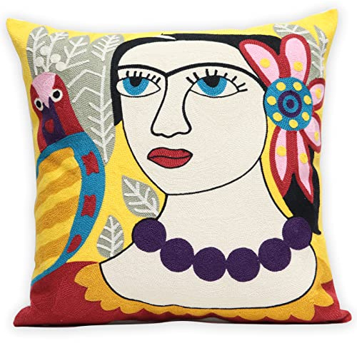 UnionKK Soft Cotton Throw Pillow Covers Abstract Art Embroidery Square Cushion Cover Outdoor Balcony Pillow Cases for for Sofa Living Room and Bed 18 x 18 Inch (Pattern-2)